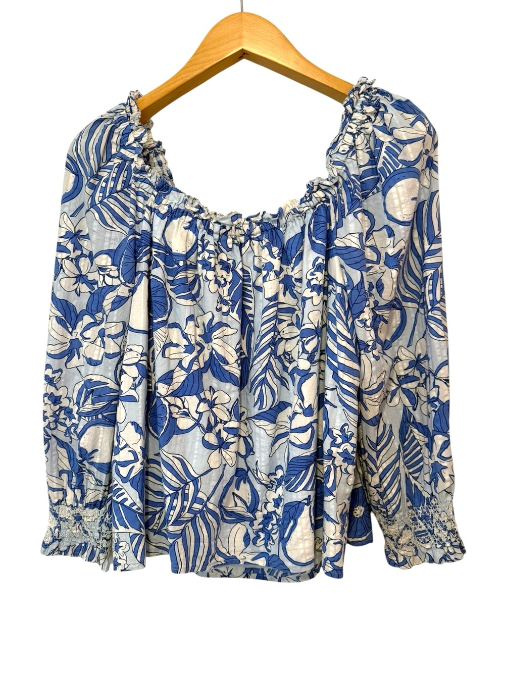 Vineyard Vines Painted Palm Beach Ruffle Blouse Top Medium - Picture 2 of 9